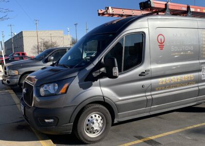 A ford transit van parked in a parking lot.